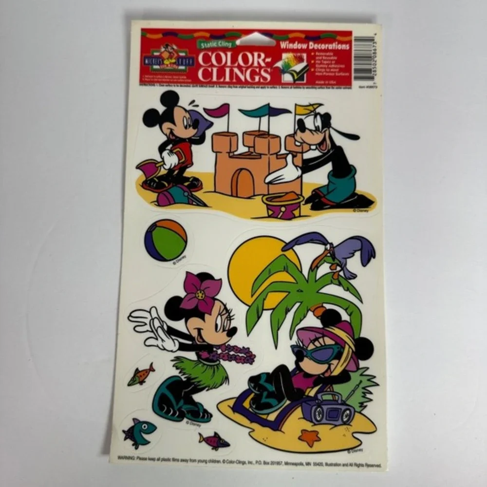 Vtg‎ Color Cling Disney Mickey's Stuff Static Window Decals MICKEY 90s beach